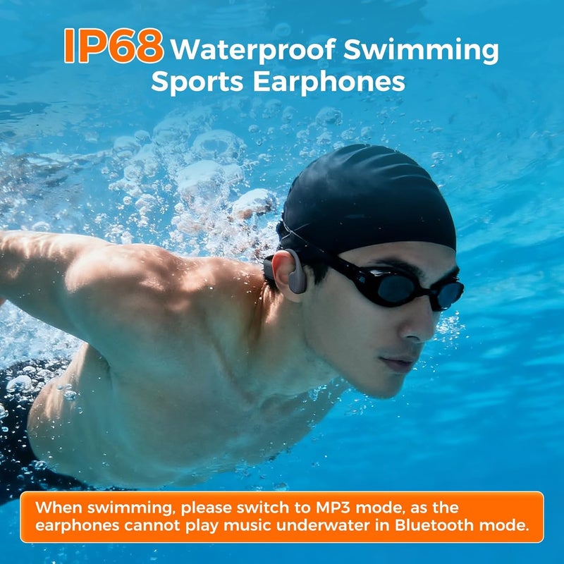Hostena Full-Coverage Liquid Silicone Swimming Headphones, IP68 Waterproof Underwater Headphones, Bluetooth 6.0&MP3 with 32GB Memory Card, Soft/Skin-Comfortable Open Ear Bone Conduction Swim Earbuds(Black) - Image 3